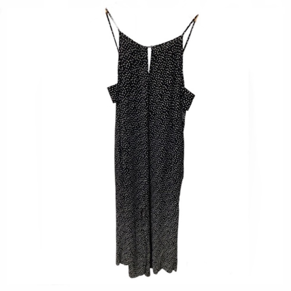 NWOT LOFT Beach Polka Dot Wide Leg Jumpsuit Cut Out Loose Fit Black White Large - Picture 1 of 5